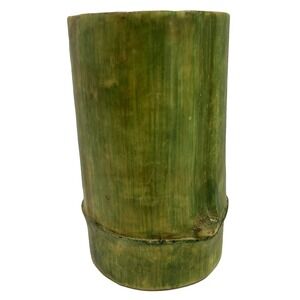 Rare VTG MCM Bamboo Vase Planter 6.25" Thick Green Natural Plastic